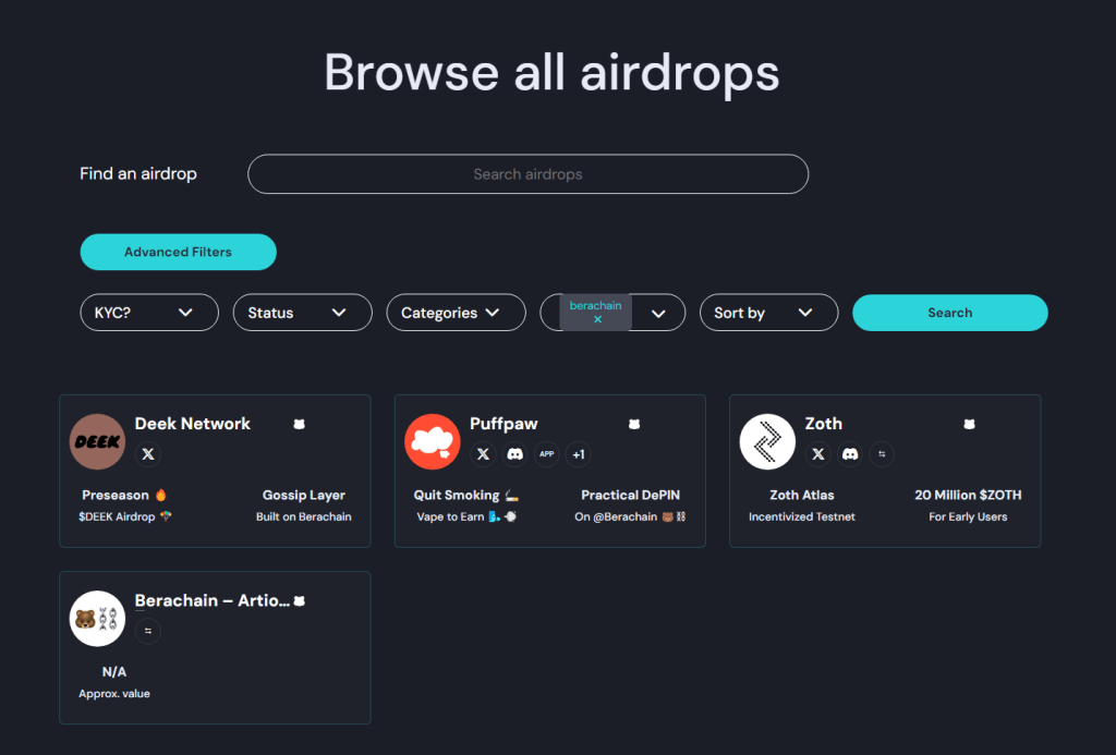 Find Berachain airdrops