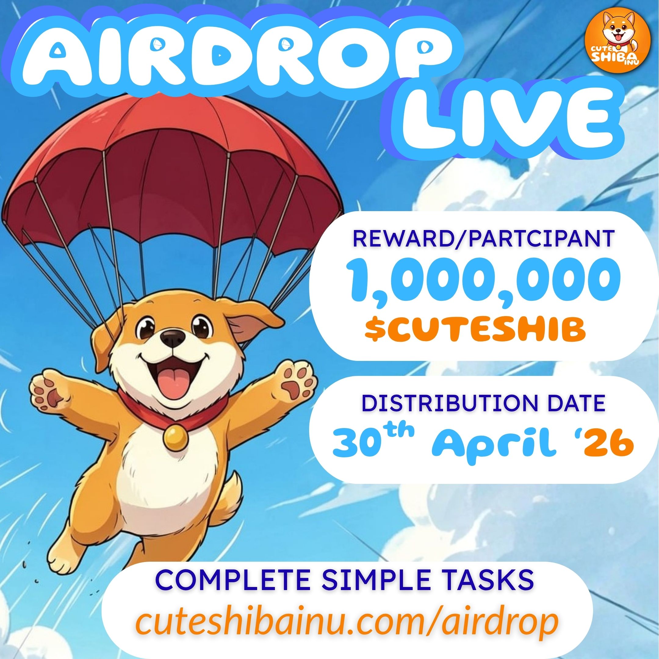 Cute Shiba Inu: 50 Billion $CUTESHIB Airdrop Cute Shiba Inu: 50 Billion $CUTESHIB Airdrop