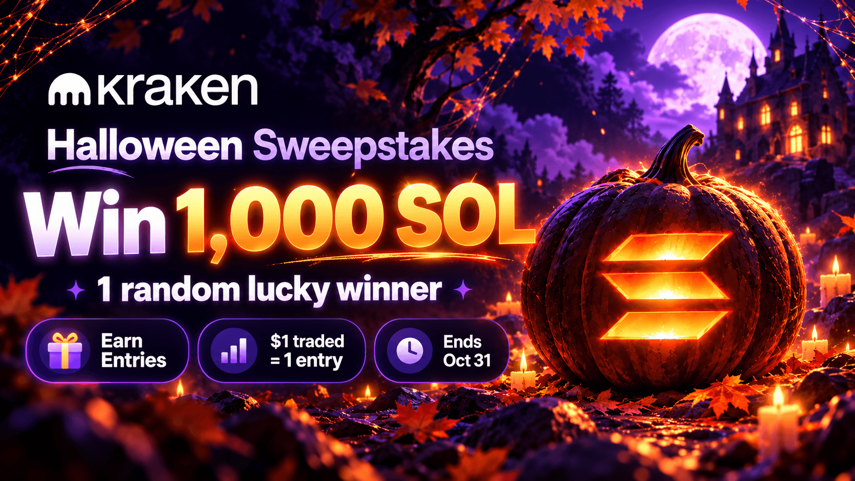 Kraken Halloween Sweepstakes artwork for the 1,000 SOL prize